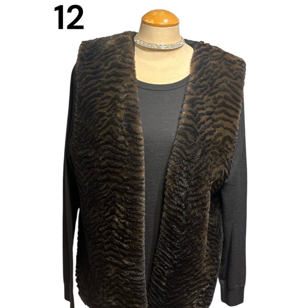 BELLISSIMA Vest Size 12 Faux Fur Zebra Print Thick Bohemian Vintage Long Cozy